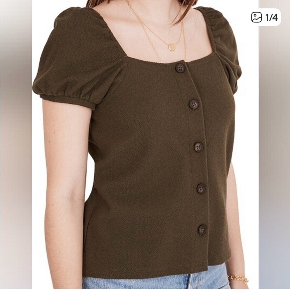 Madewell Jacquard Square Neck Puff Sleeve Top